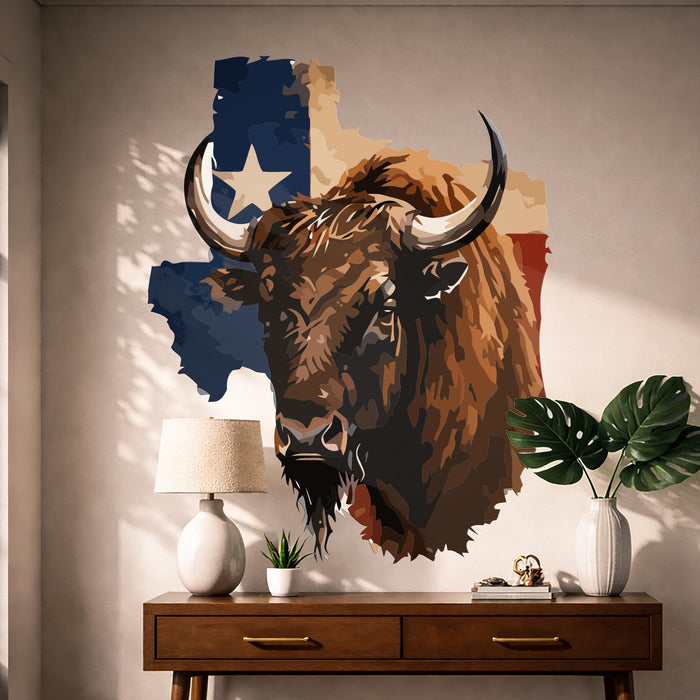 Colorful Rustic Wall Art Buffalo Bull & Texas Flag Decor z5616