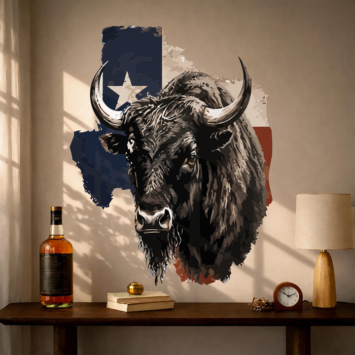 Modern Farmhouse Rustic Lake House Wall Art Buffalo Bull & Texas Flag Decor z5618
