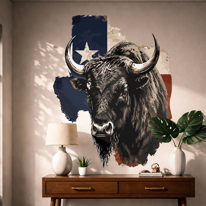 Modern Farmhouse Rustic Lake House Wall Art Buffalo Bull & Texas Flag Decor z5618