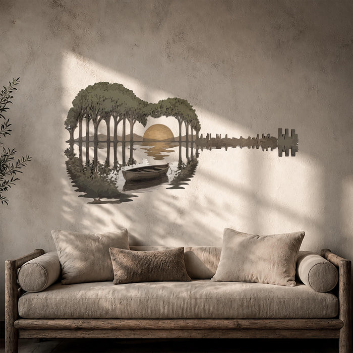 Modern Guitar Nature Lake Boat Wall Decal z5664