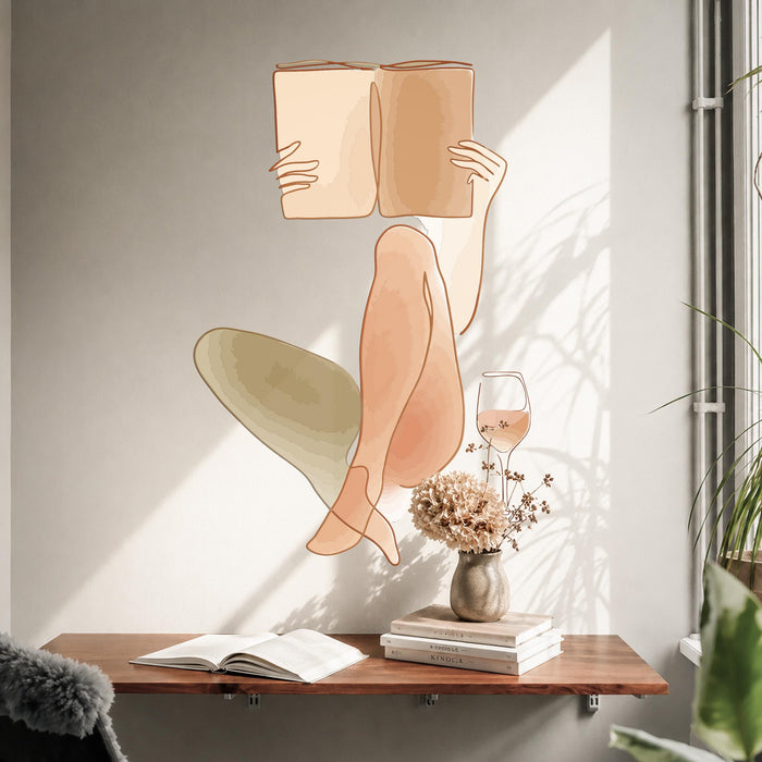 Colorful Wall Art Girl With Book And Wine Vinyl Decal z5669