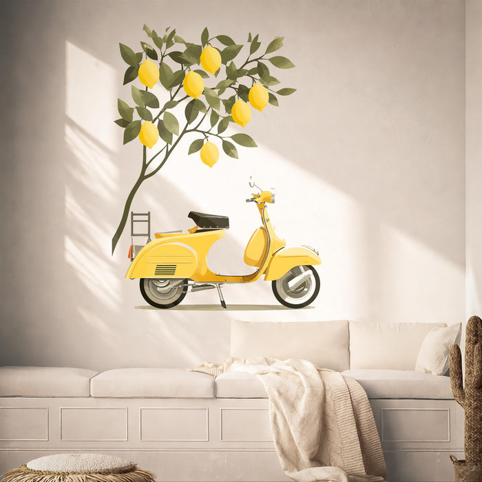 Colorful Mid Century Modern Retro Scooter Lemon Tree Wall Decal z5670