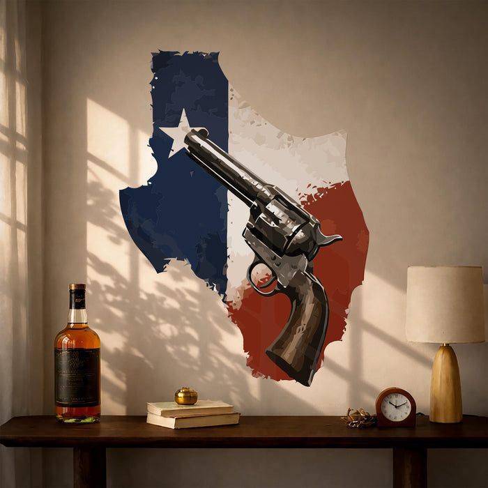 Modern Farmhouse Rustic Lake House Wall Texas Flag And Gun Wall Decal z5621