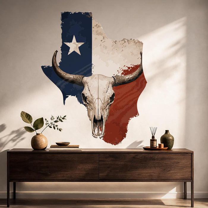 Modern Farmhouse Rustic Lake House Wall Texas Long Horn Skull Wall Decal z5622