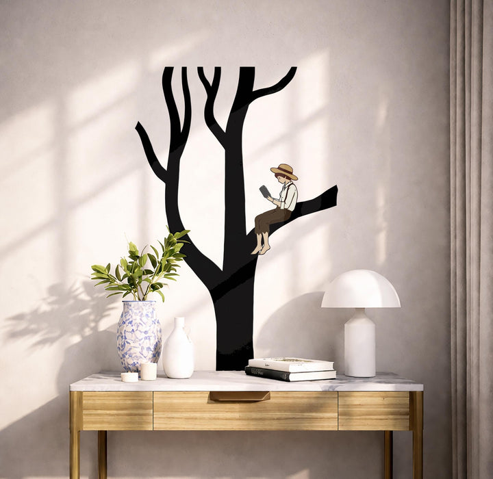 Scandinavian Style Reaading Decor Book Corner Boy Tree Vinyl Decal z5628