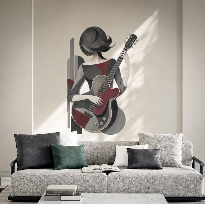 Colorful Woman Music Guitar Wall Decal z5675