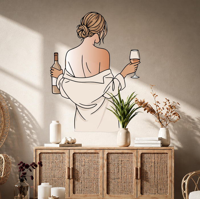 Colorful Wall Art Girl And Wine Vinyl Art Decal z5642