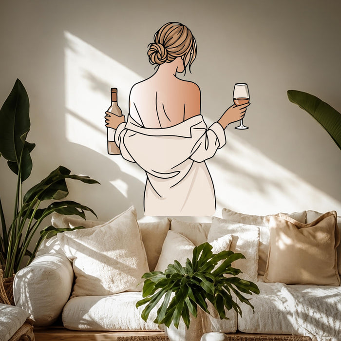Colorful Wall Art Girl And Wine Vinyl Art Decal z5642