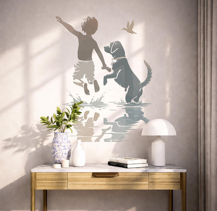 Colorful Kid Boy And Dog Happy Wall Art Decal z5643