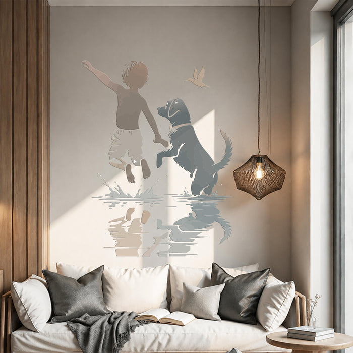Colorful Kid Boy And Dog Happy Wall Art Decal z5643