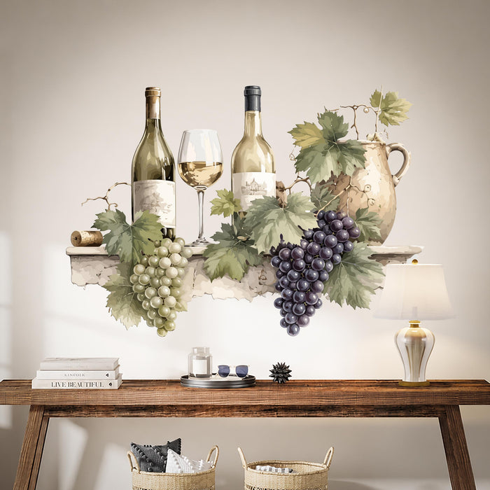 Modern Wall Art  Bottle of Wine And Green Grape Decal z5645