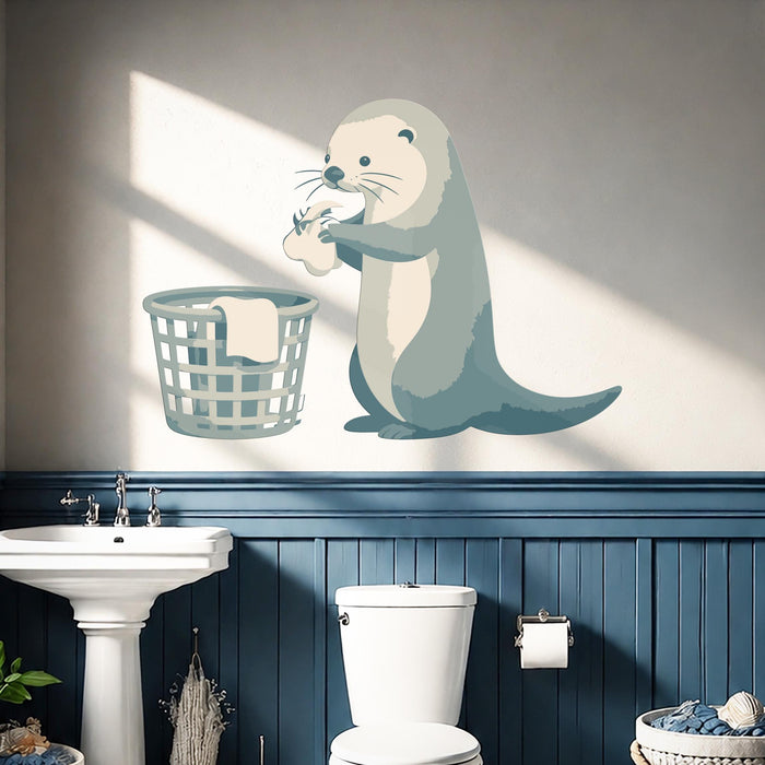 Colorful Bathroom   Baby Seal With Laundry Basket Decal z5689