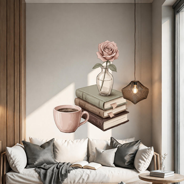 Colorful Book Flower And Coffee Vinyl Decal z5691