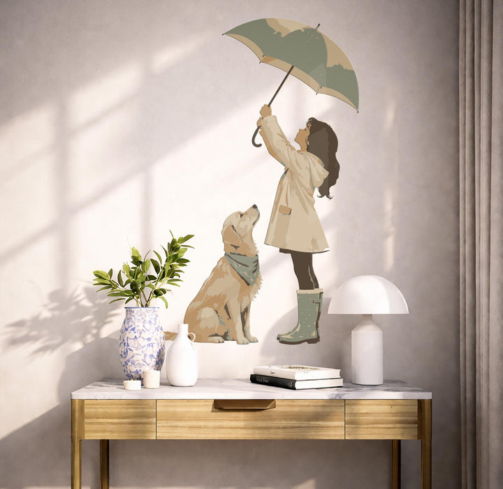 Colorful Dog Rain Umbrella Girl Vinyl Wall Decal z5695