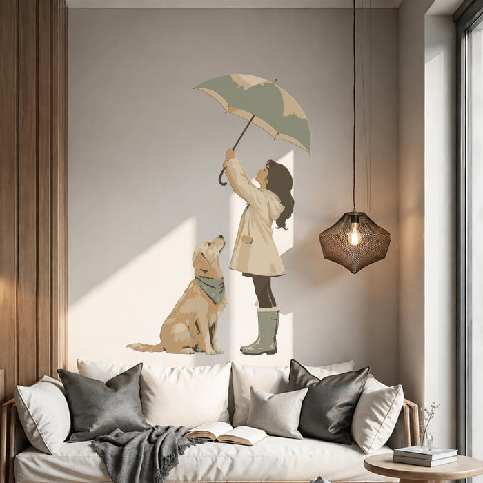 Colorful Dog Rain Umbrella Girl Vinyl Wall Decal z5695