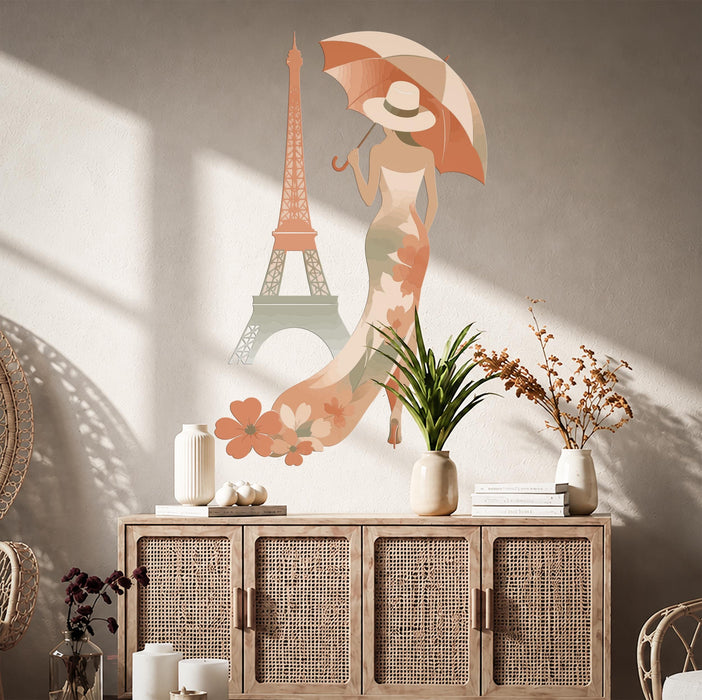Colorful Wall Decal Paris Girl With Umbrella Vinyl Art z5658