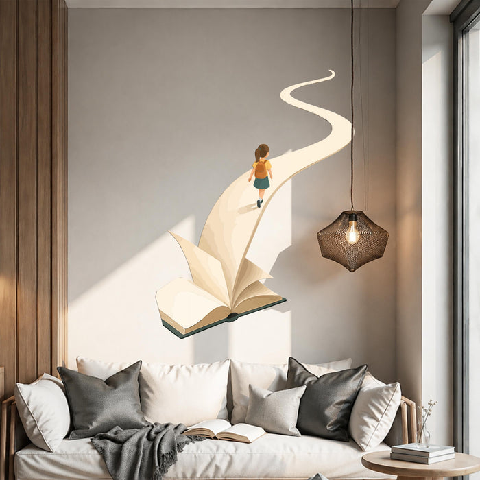 Colorful Wall Art Book Road Kid Girl Reading Vinyl Mural z5661