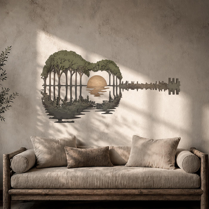 Colorful Modern Guitar Nature Lake Sun Wall Decal z5663