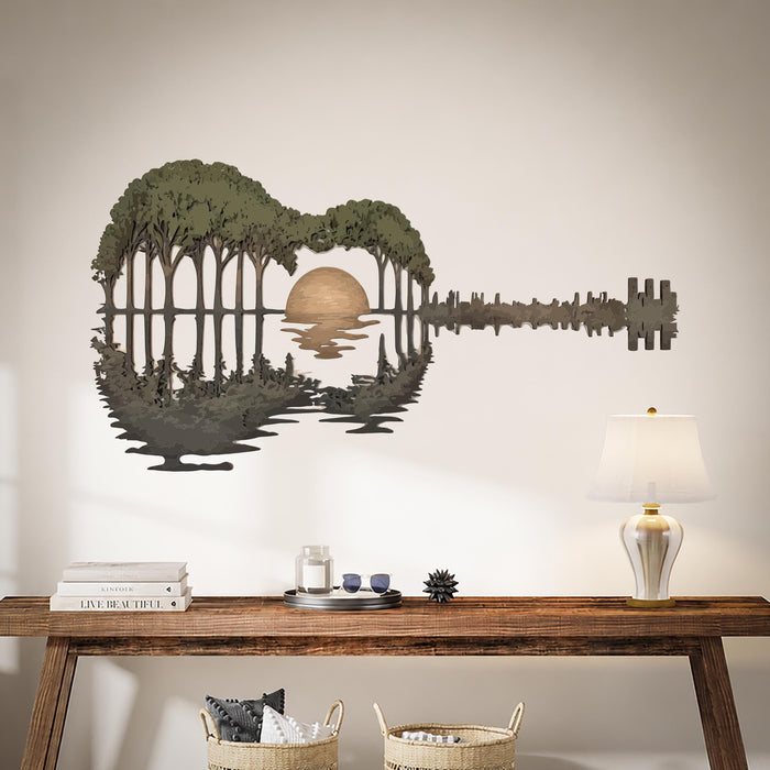 Colorful Modern Guitar Nature Lake Sun Wall Decal z5663