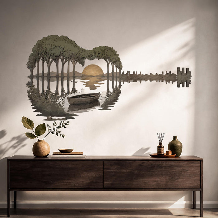Modern Guitar Nature Lake Boat Wall Decal z5664