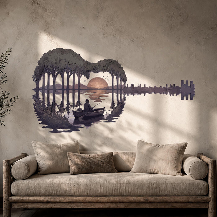 Modern Guitar Nature Fishing Boat Wall Decal z5665