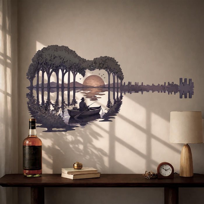 Modern Guitar Nature Fishing Boat Wall Decal z5665
