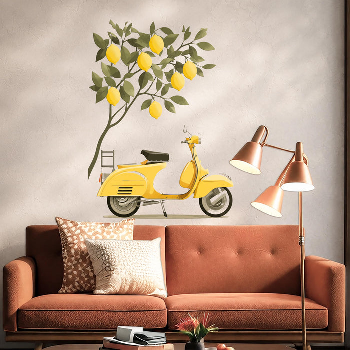 Colorful Mid Century Modern Retro Scooter Lemon Tree Wall Decal z5670