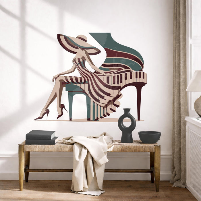 Colorful Music Girl Woman Piano Wall Decal z5696