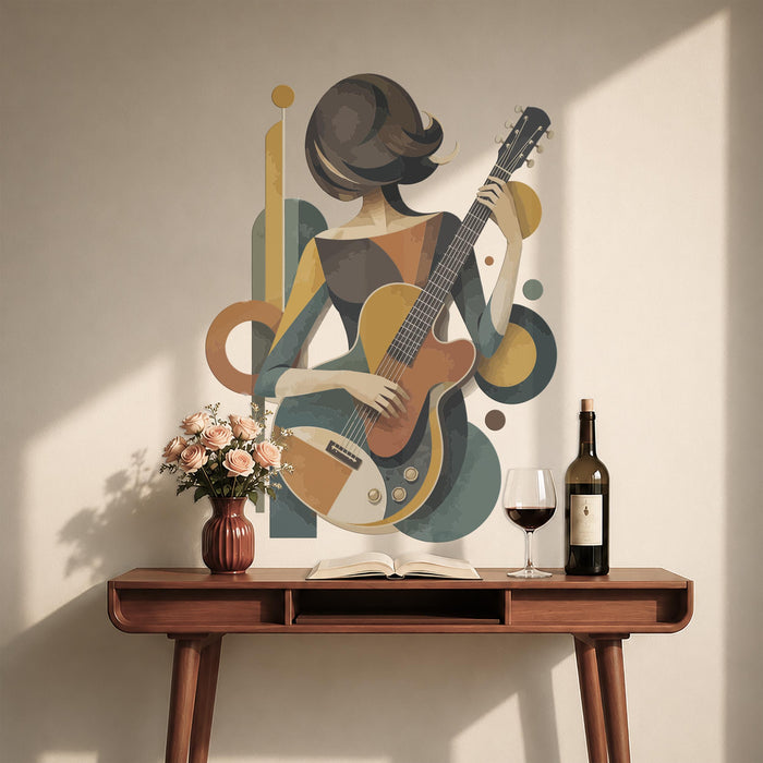Colorful Modern Style Girl Playin Guitar Decal z5674