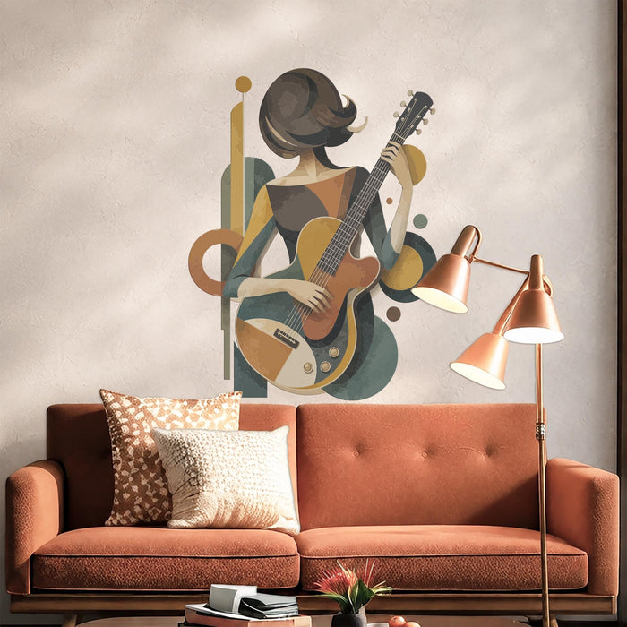 Colorful Modern Style Girl Playin Guitar Decal z5674