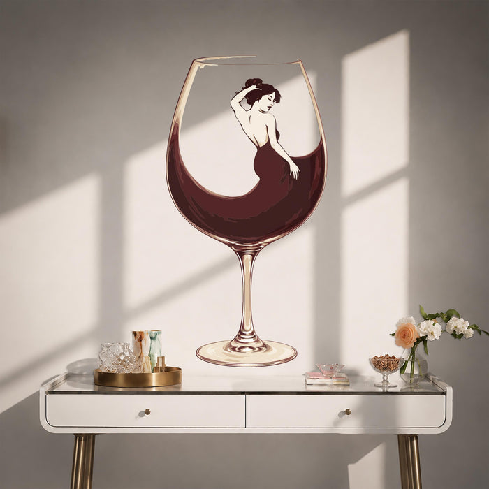 Colorful Woman Glass Of Wine Wall Decal z5707