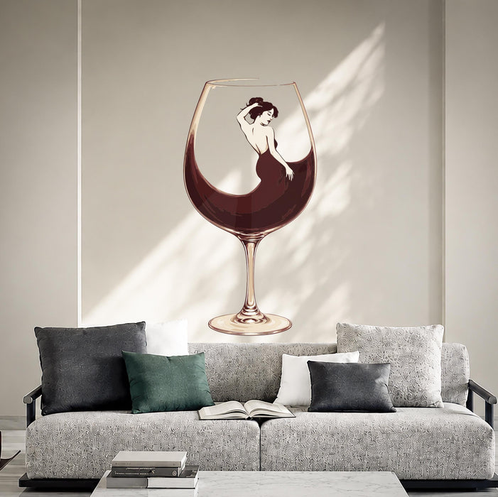 Colorful Woman Glass Of Wine Wall Decal z5707