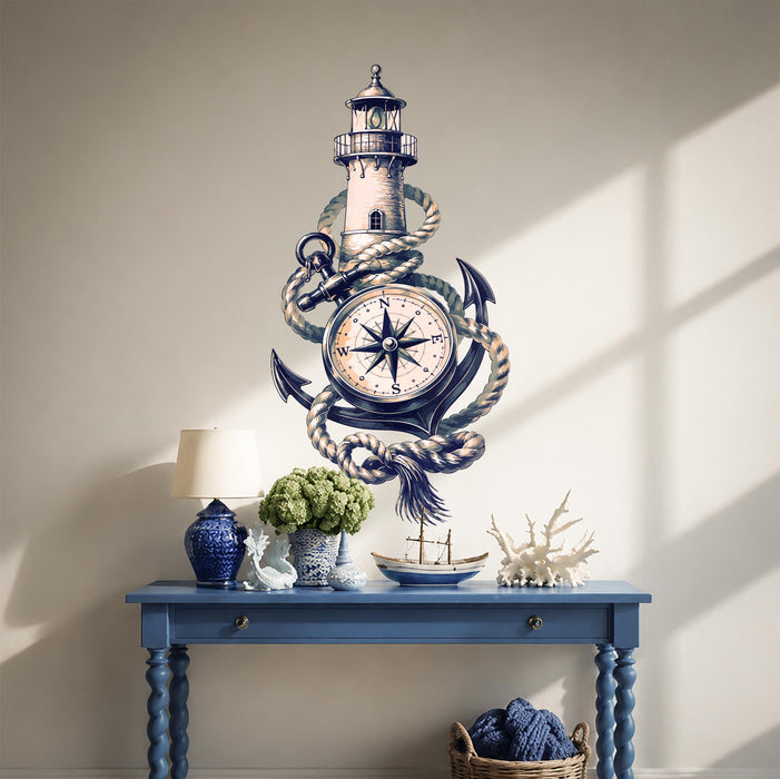 Colorful Lighthouse Compass Anchor Wall Decal z5708