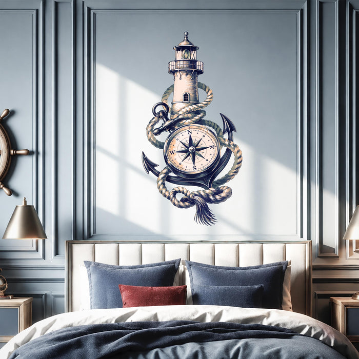 Colorful Lighthouse Compass Anchor Wall Decal z5708