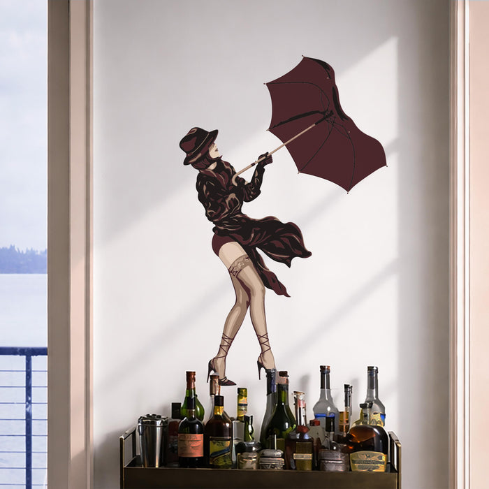 Colorful Sexy Woman Umbrella Wall Decal z5710
