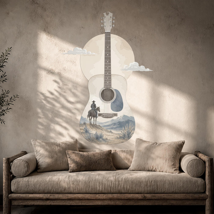 Colorful Modern Farmhouse Guitar Cowboy Mountains Wall Decal z5677
