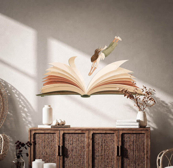 Colorful Wall Decal Girl Jumping Book Vinyl Art z5681