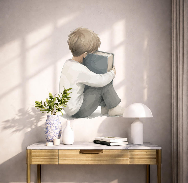Colorful Boy Kid With Book Vinyl Decal z5683