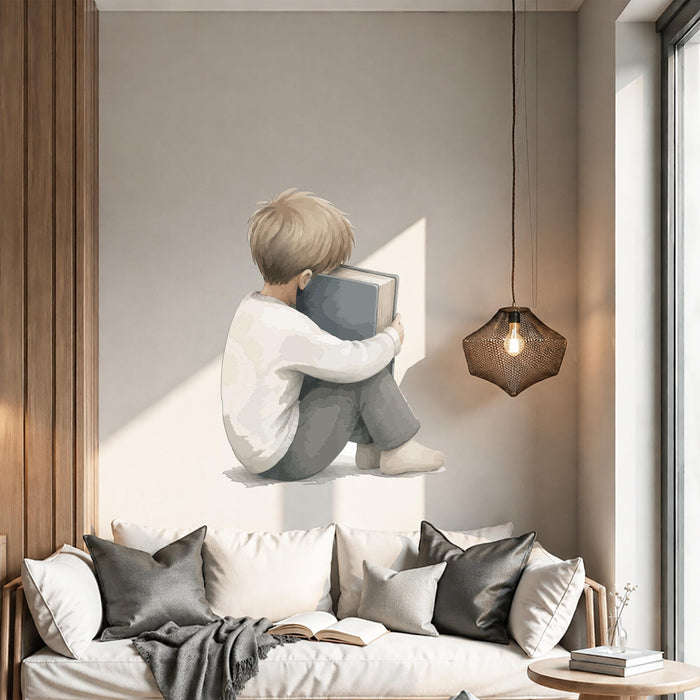 Colorful Boy Kid With Book Vinyl Decal z5683