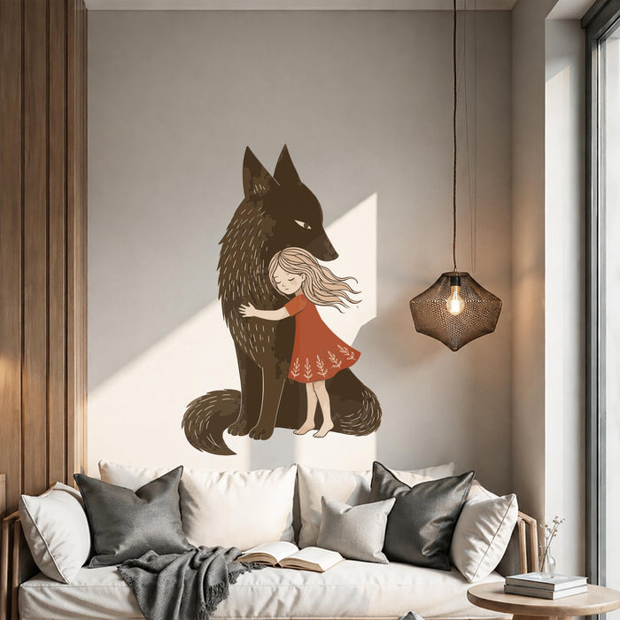 Colorful Wolf And Girl Fairytale Wall Decal z5711