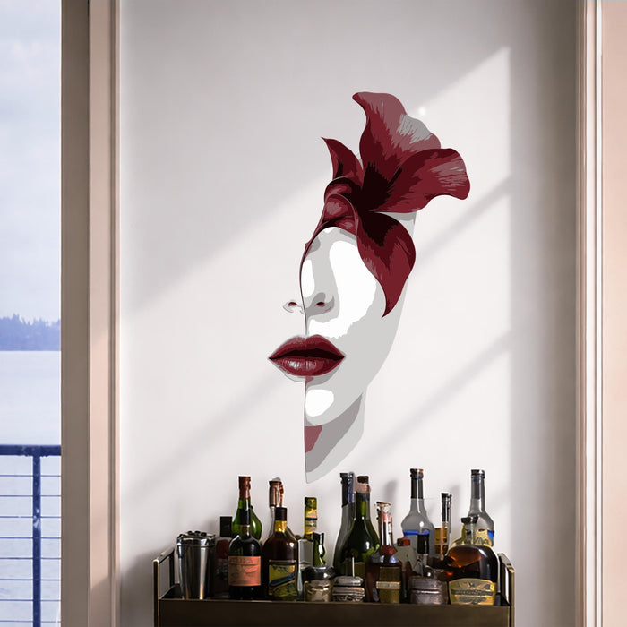 Colorful Woman Face Red Flower Wall Decal z5713