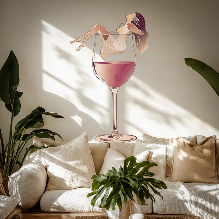 Colorful Wall Decal Girl And Glass Of Wine Vinyl Art z5686
