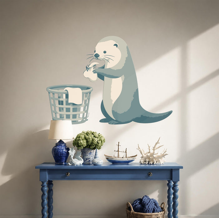 Colorful Bathroom   Baby Seal With Laundry Basket Decal z5689