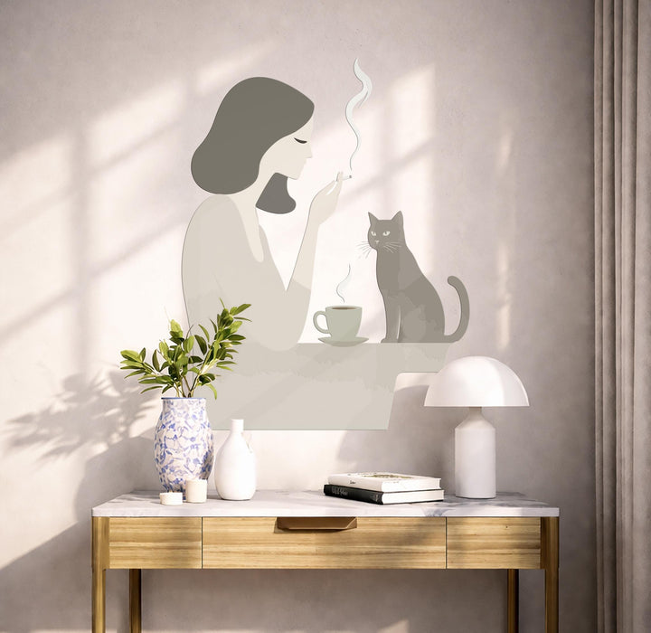 Colorful Girl Cat And Coffee Wall Decal z5717