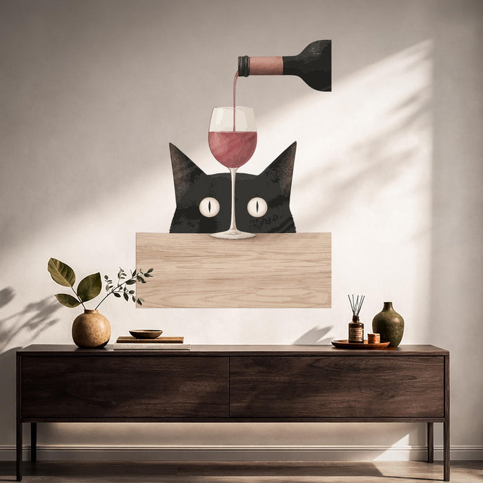 Colorful Cat And Wine Wall Decal z5718
