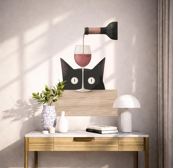 Colorful Cat And Wine Wall Decal z5718