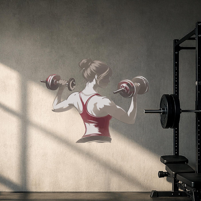 Colorful Gym And Sport  Wall Decal Woman Sport Dumbbell z5719