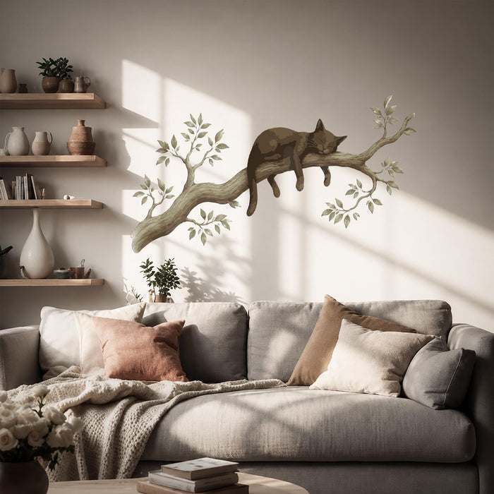 Colorful Cat On A Branch Tree Wall Decal z5722