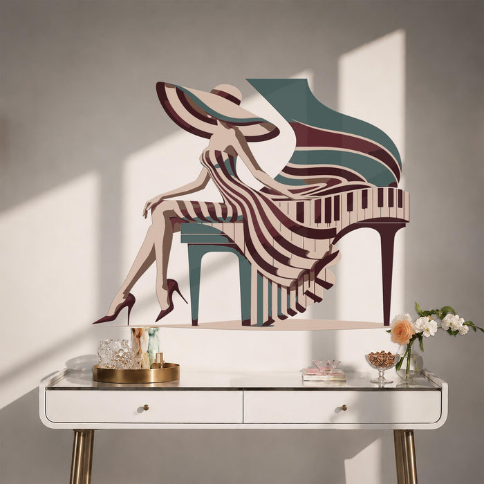 Colorful Music Girl Woman Piano Wall Decal z5696