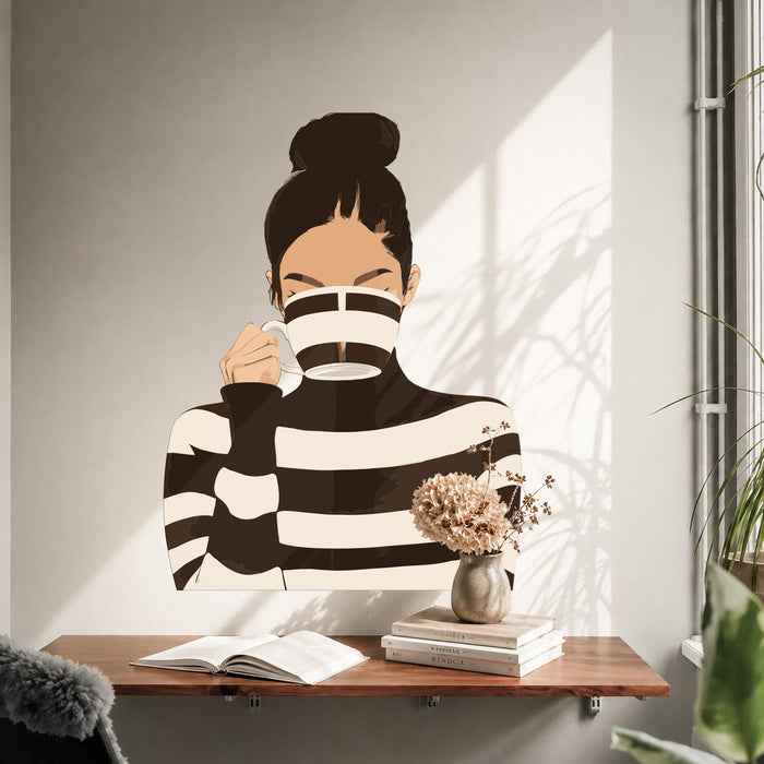 Colorful Girl Woman Drink Coffee Vinyl Decal z5700
